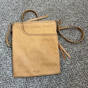 Margot New York Split Pocket Leather Crossbody Bag Cognac Brown Zippered Purse